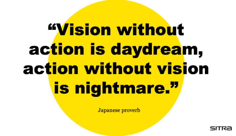 Vision without action is daydream, action without vision is nightmare, Japanese proverb.